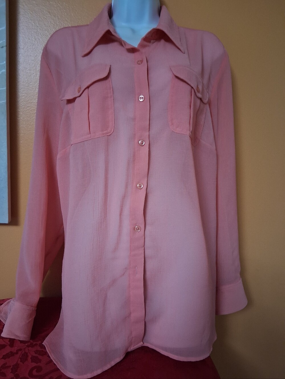 Light Coral Button-Down Blouse